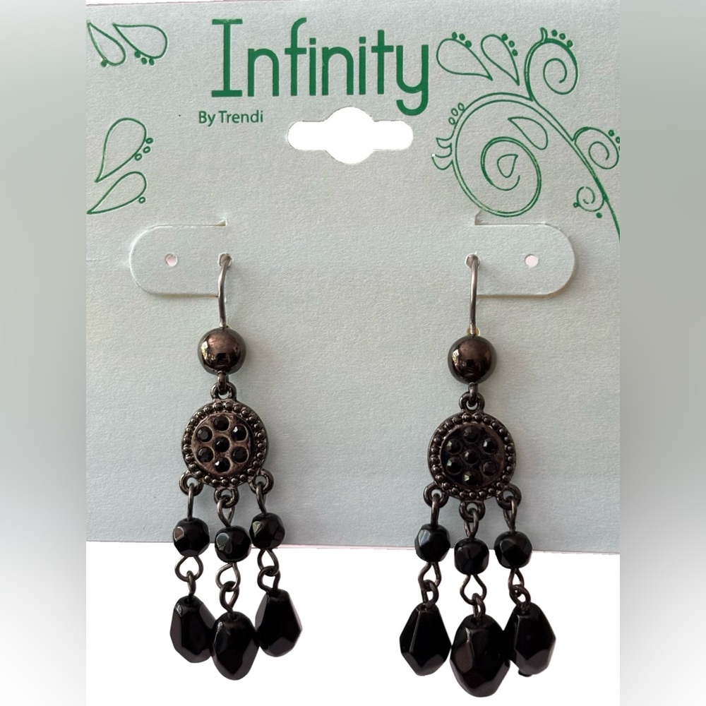 Infinity by Trendi Black Beaded Boho Dangle Earrings